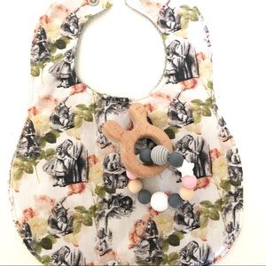 Handmade Bib and Wooden Teething Ring Set